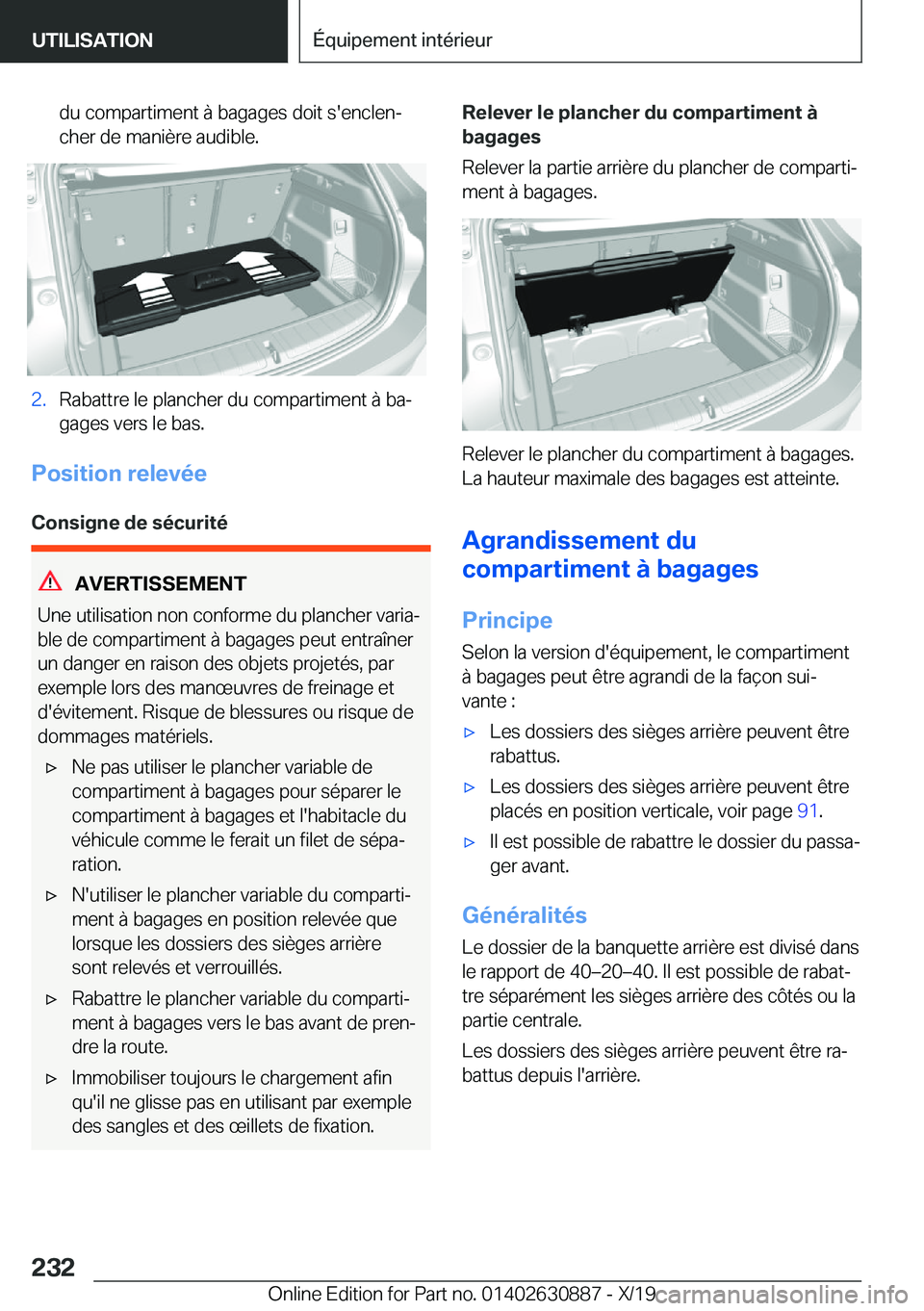 BMW X2 2020  Notices Demploi (in French) �d�u��c�o�m�p�a�r�t�i�m�e�n�t��