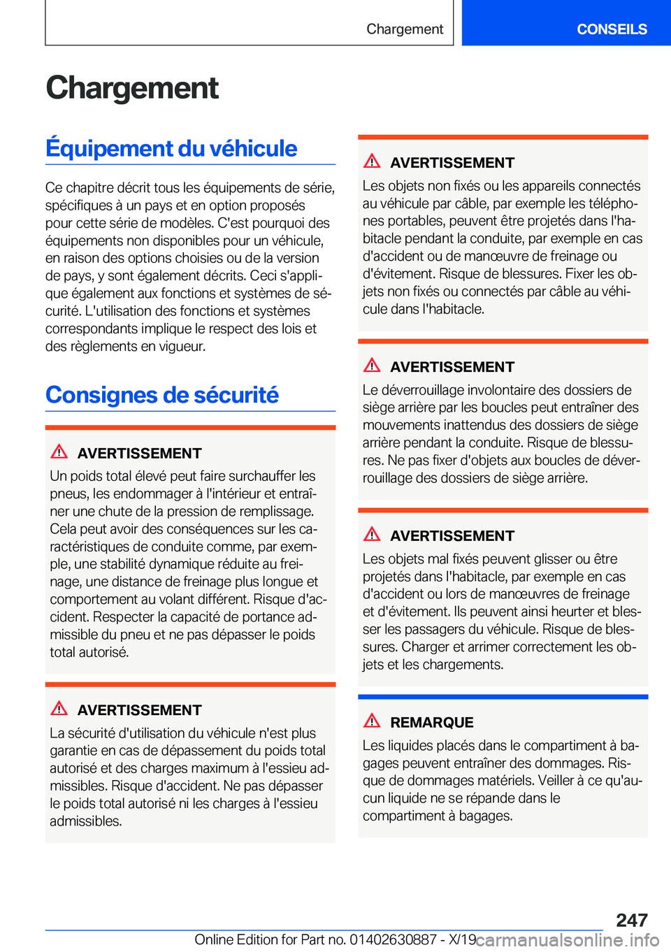 BMW X2 2020  Notices Demploi (in French) �C�h�a�r�g�e�m�e�n�t�