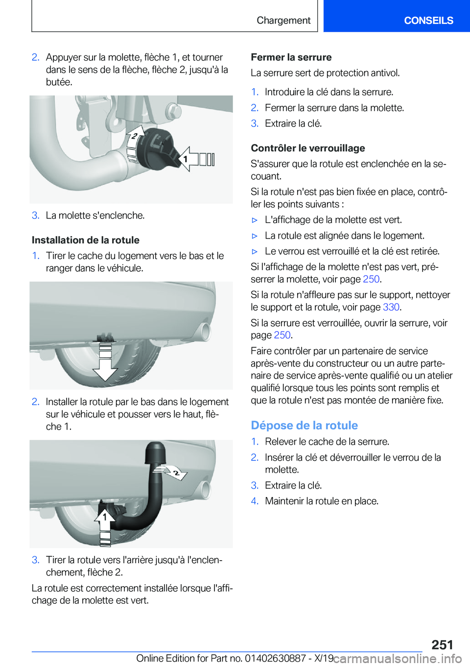 BMW X2 2020  Notices Demploi (in French) �2�.�A�p�p�u�y�e�r��s�u�r��l�a��m�o�l�e�t�t�e�,��f�l�è�c�h�e��1�,��e�t��t�o�u�r�n�e�r
�d�a�n�s��l�e��s�e�n�s��d�e��l�a��f�l�è�c�h�e�,��f�l�è�c�h�e��2�,��j�u�s�q�u�'�