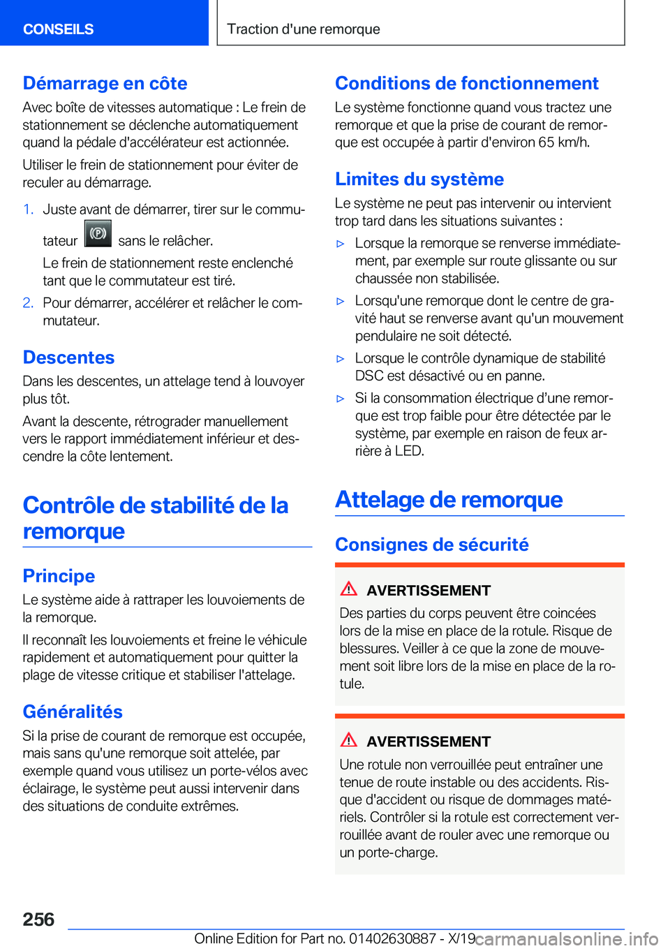 BMW X2 2020  Notices Demploi (in French) �D�é�m�a�r�r�a�g�e��e�n��c�