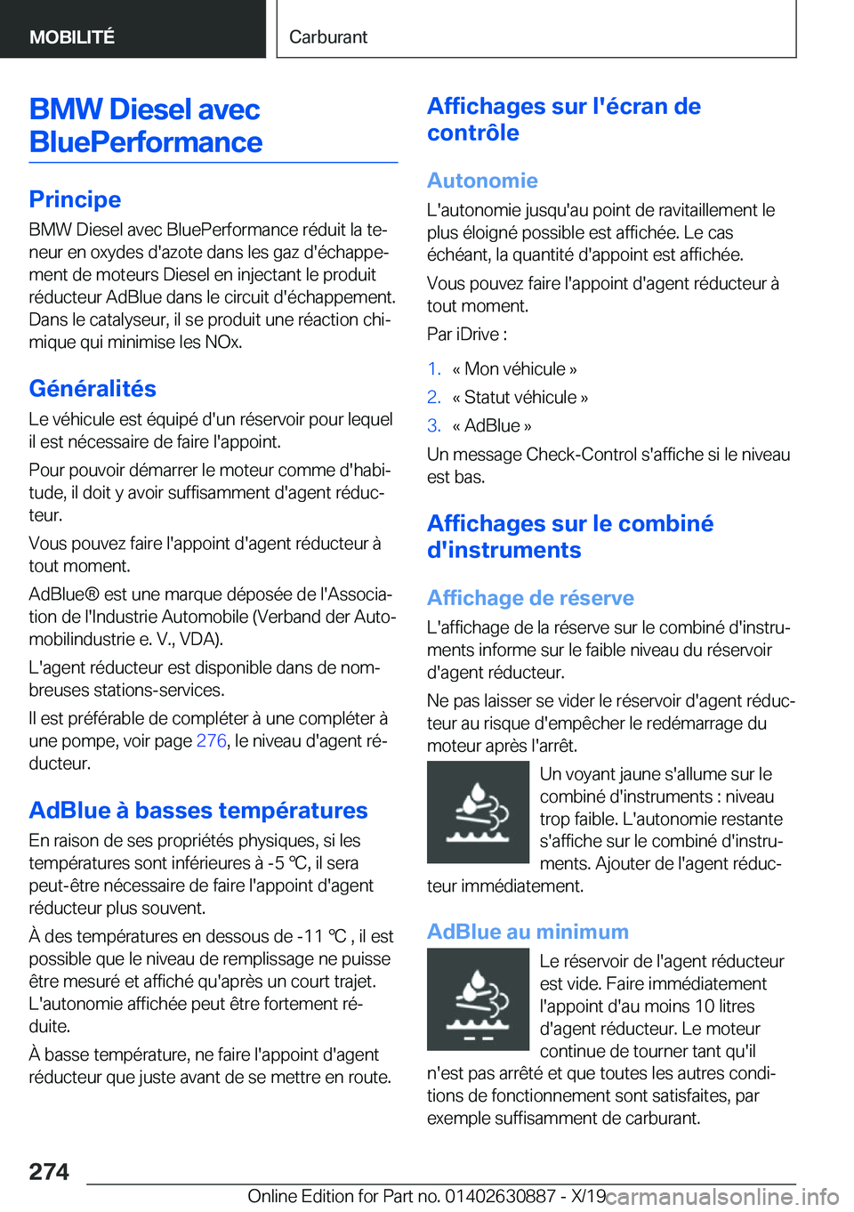 BMW X2 2020  Notices Demploi (in French) �B�M�W��D�i�e�s�e�l��a�v�e�c�B�l�u�e�P�e�r�f�o�r�m�a�n�c�e
�P�r�i�n�c�i�p�e �B�M�W��D�i�e�s�e�l��a�v�e�c��B�l�u�e�P�e�r�f�o�r�m�a�n�c�e��r�é�d�u�i�t��l�a��t�ej�n�e�u�r��e�n��o�x�y�d�e�s��