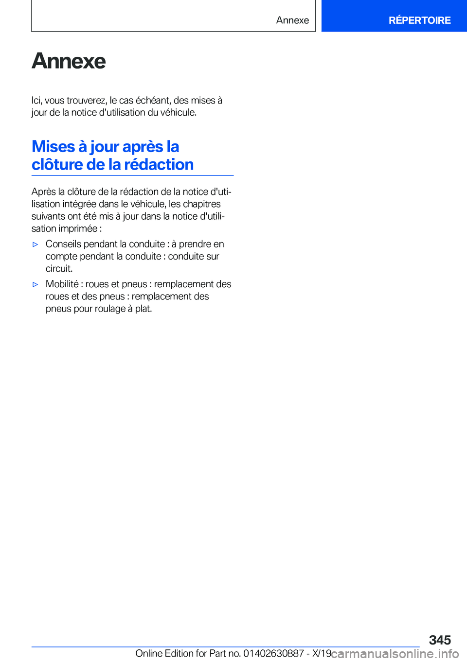 BMW X2 2020  Notices Demploi (in French) �A�n�n�e�x�e�I�c�i�,��v�o�u�s��t�r�o�u�v�e�r�e�z�,��l�e��c�a�s��é�c�h�é�a�n�t�,��d�e�s��m�i�s�e�s��