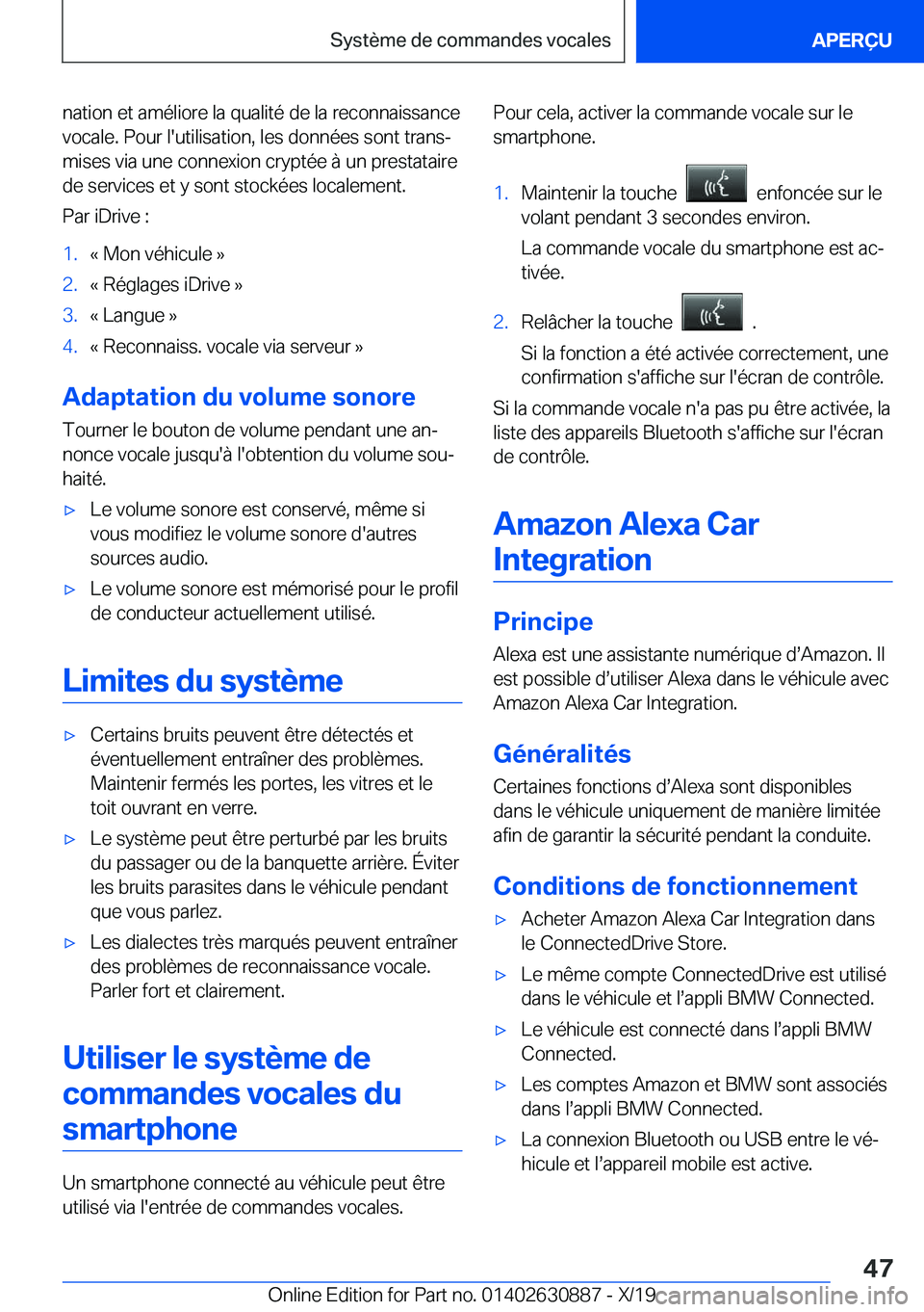BMW X2 2020  Notices Demploi (in French) �n�a�t�i�o�n��e�t��a�m�é�l�i�o�r�e��l�a��q�u�a�l�i�t�é��d�e��l�a��r�e�c�o�n�n�a�i�s�s�a�n�c�e�v�o�c�a�l�e�.��P�o�u�r��l�'�u�t�i�l�i�s�a�t�i�o�n�,��l�e�s��d�o�n�n�é�e�s��s�o�n�t��t�