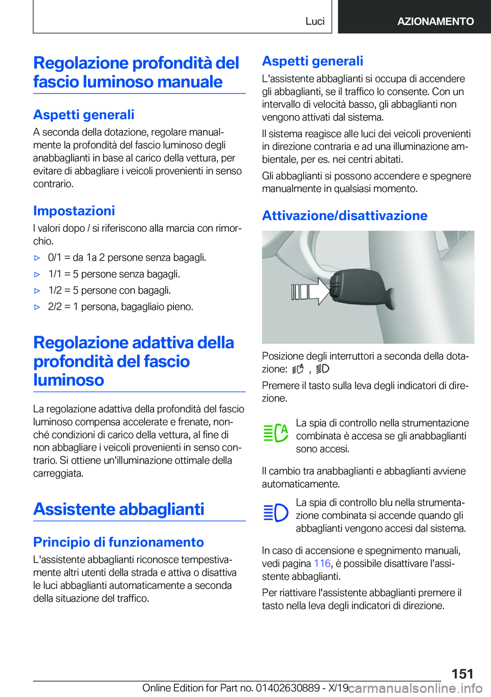 BMW X2 2020  Libretti Di Uso E manutenzione (in Italian) �R�e�g�o�l�a�z�i�o�n�e��p�r�o�f�o�n�d�i�t�