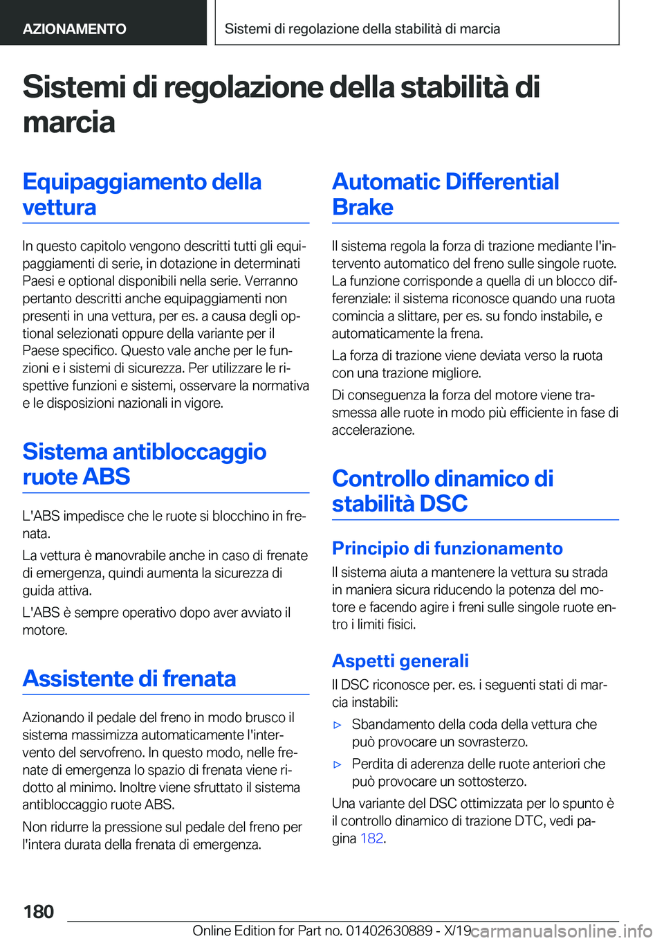 BMW X2 2020  Libretti Di Uso E manutenzione (in Italian) �S�i�s�t�e�m�i��d�i��r�e�g�o�l�a�z�i�o�n�e��d�e�l�l�a��s�t�a�b�i�l�i�t�