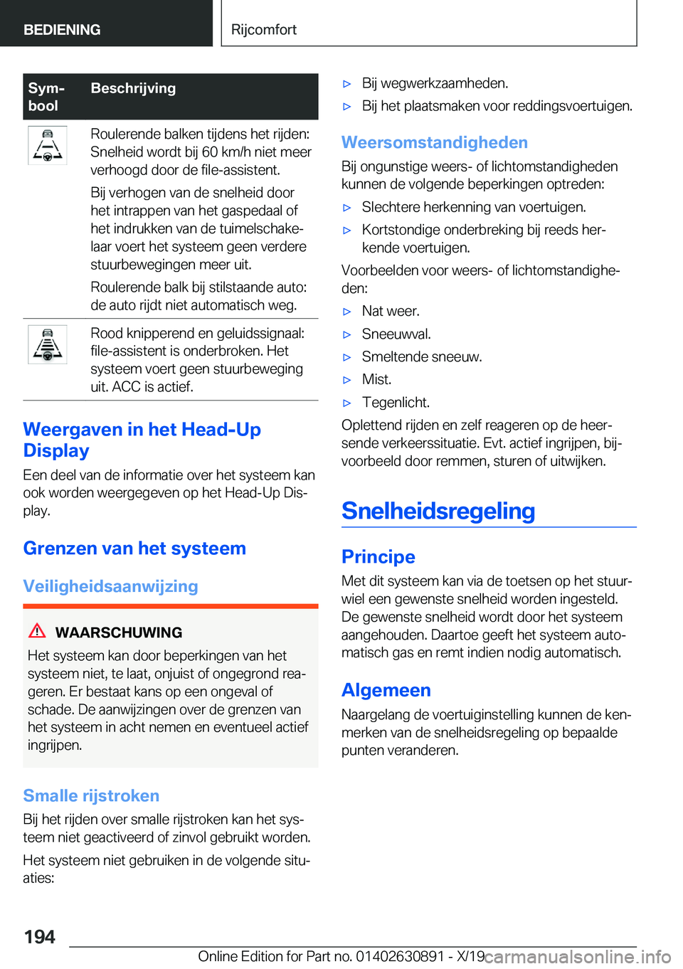 BMW X2 2020  Instructieboekjes (in Dutch) �S�y�mj
�b�o�o�l�B�e�s�c�h�r�i�j�v�i�n�g�R�o�u�l�e�r�e�n�d�e��b�a�l�k�e�n��t�i�j�d�e�n�s��h�e�t��r�i�j�d�e�n�:
�S�n�e�l�h�e�i�d��w�o�r�d�t��b�i�j��6�0��k�m�/�h��n�i�e�t��m�e�e�r
�v�e�r�h�o�