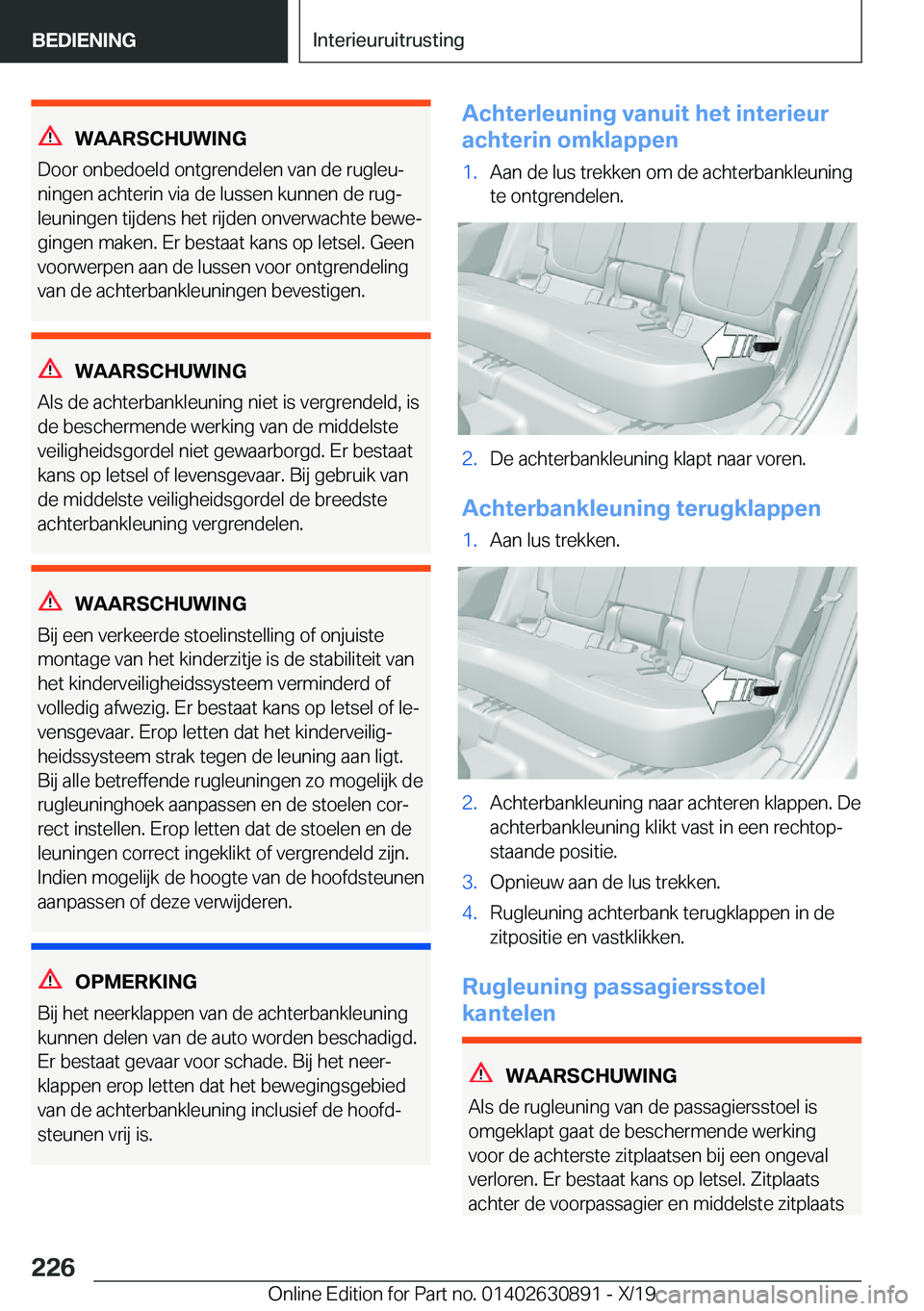 BMW X2 2020  Instructieboekjes (in Dutch) �W�A�A�R�S�C�H�U�W�I�N�G
�D�o�o�r��o�n�b�e�d�o�e�l�d��o�n�t�g�r�e�n�d�e�l�e�n��v�a�n��d�e��r�u�g�l�e�uj �n�i�n�g�e�n��a�c�h�t�e�r�i�n��v�i�a��d�e��l�u�s�s�e�n��k�u�n�n�e�n��d�e��r�u�gj
�