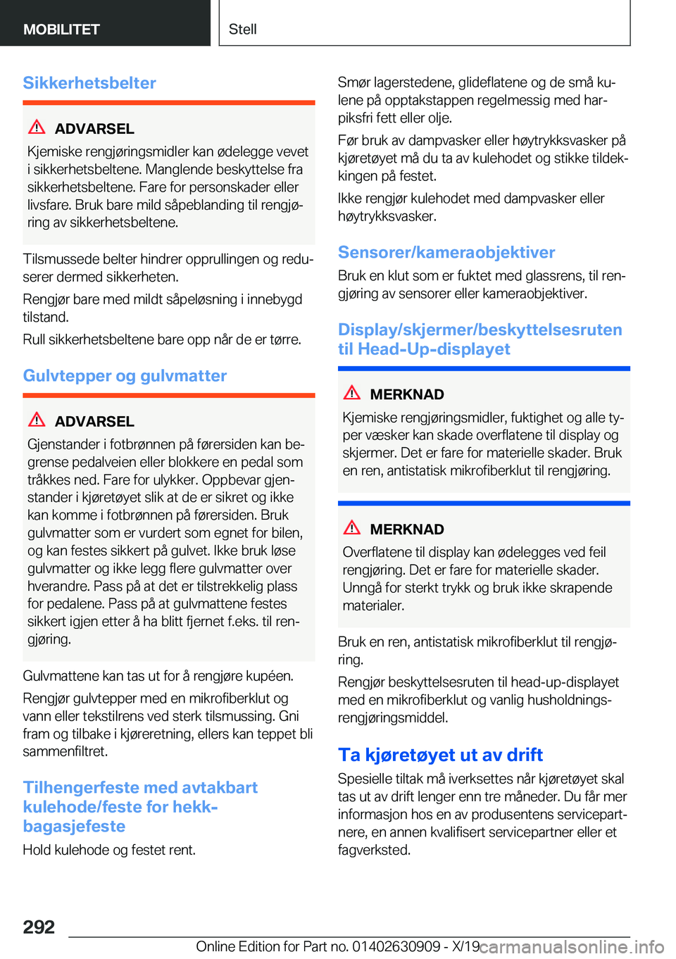 BMW X2 2020  InstruksjonsbØker (in Norwegian) �S�i�k�k�e�r�h�e�t�s�b�e�l�t�e�r
�A�D�V�A�R�S�E�L
�K�j�e�m�i�s�k�e��r�e�n�g�j�
