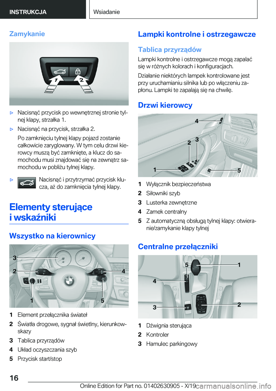 BMW X2 2020  Instrukcja obsługi (in Polish) �Z�a�m�y�k�a�n�i�e'x�N�a�c�i�s�n�