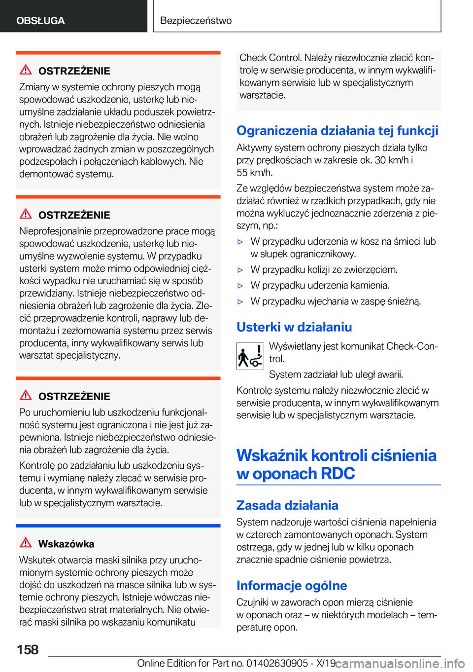BMW X2 2020  Instrukcja obsługi (in Polish) �O�S�T�R�Z�E8�E�N�I�E
�Z�m�i�a�n�y��w��s�y�s�t�e�m�i�e��o�c�h�r�o�n�y��p�i�e�s�z�y�c�h��m�o�g�