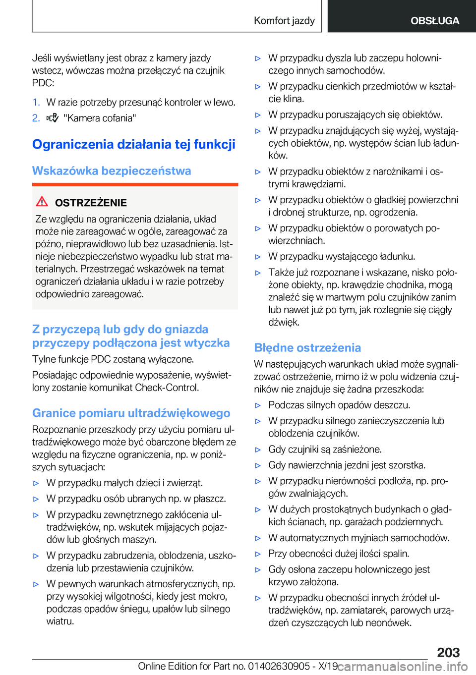 BMW X2 2020  Instrukcja obsługi (in Polish) �J�e�l�i��w�y�w�i�e�t�l�a�n�y��j�e�s�t��o�b�r�a�z��z��k�a�m�e�r�y��j�a�z�d�y
�w�s�t�e�c�z�,��w�