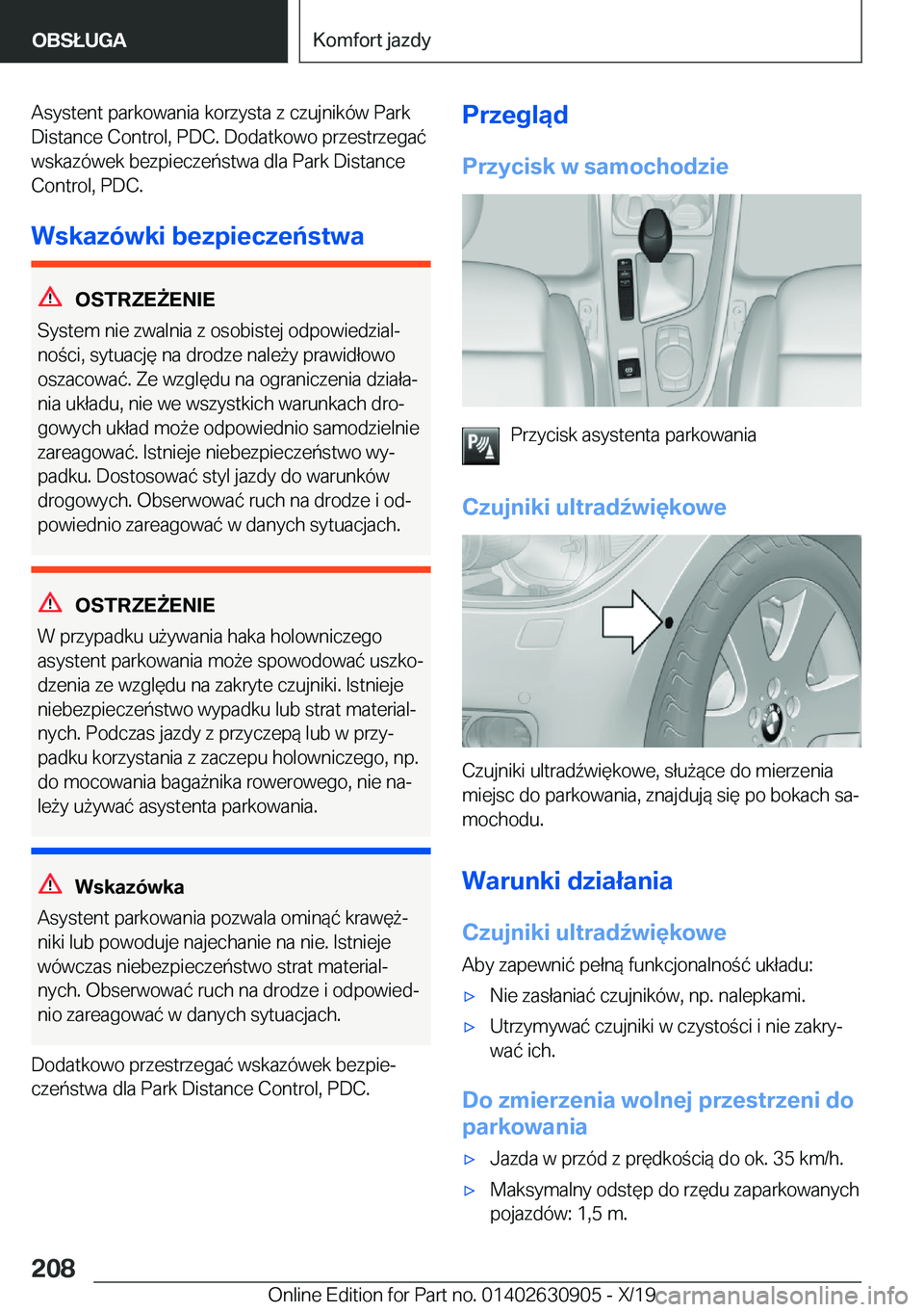 BMW X2 2020  Instrukcja obsługi (in Polish) �A�s�y�s�t�e�n�t��p�a�r�k�o�w�a�n�i�a��k�o�r�z�y�s�t�a��z��c�z�u�j�n�i�k�