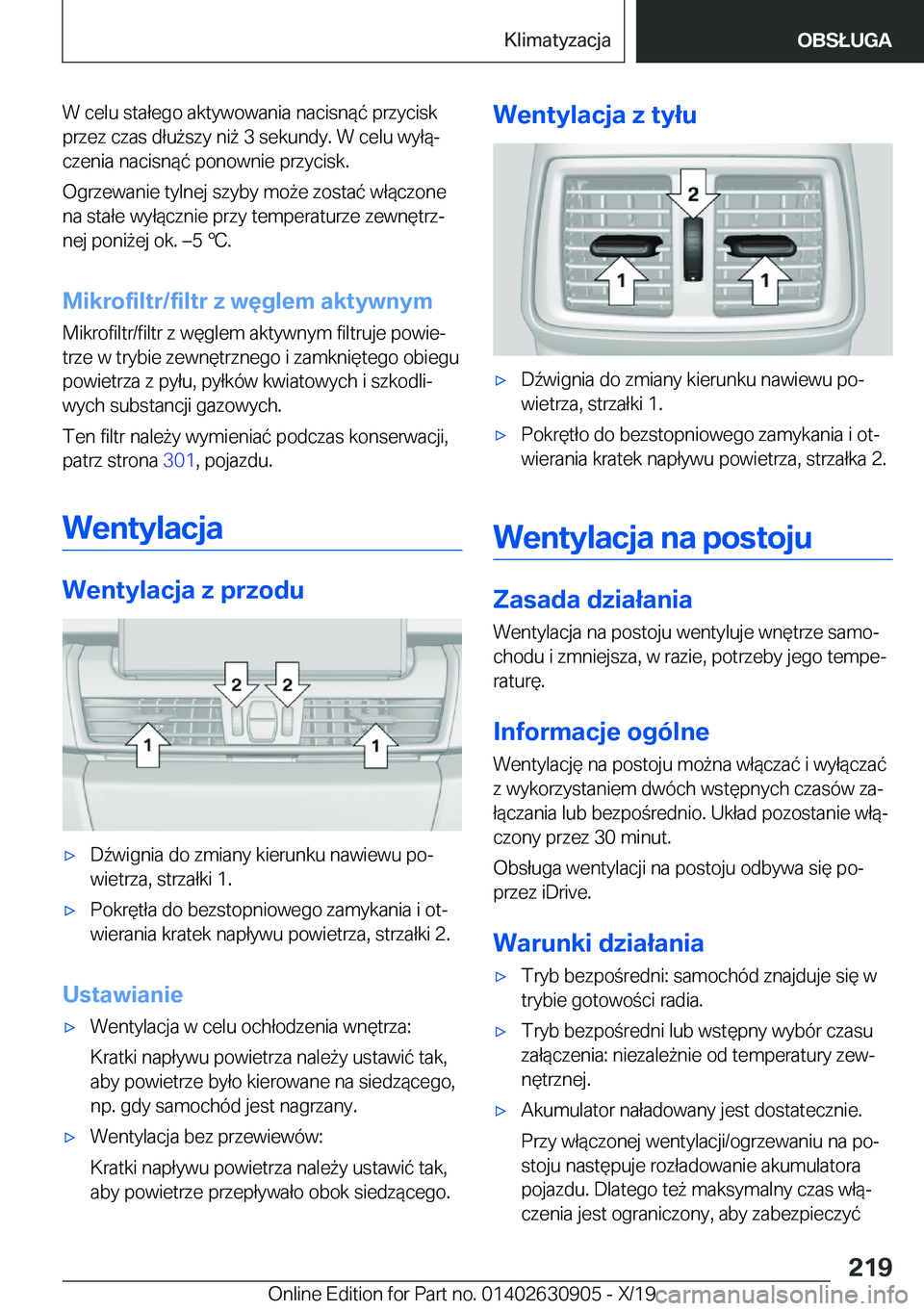 BMW X2 2020  Instrukcja obsługi (in Polish) �W��c�e�l�u��s�t�a�ł�e�g�o��a�k�t�y�w�o�w�a�n�i�a��n�a�c�i�s�n�