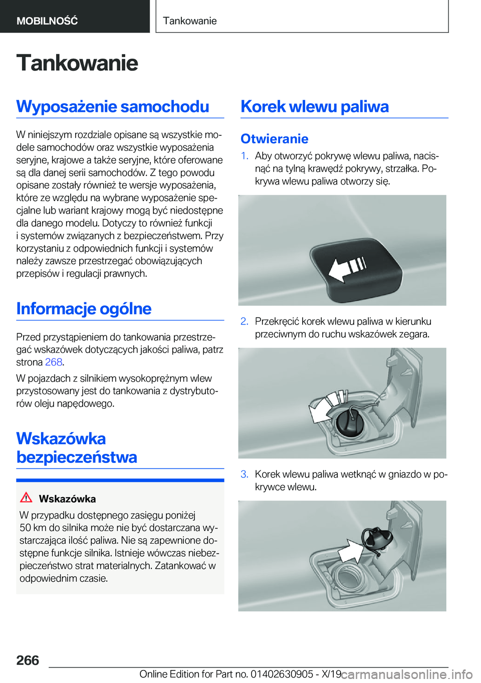 BMW X2 2020  Instrukcja obsługi (in Polish) �T�a�n�k�o�w�a�n�i�e�W�y�p�o�s�a9�e�n�i�e��s�a�m�o�c�h�o�d�u
�W��n�i�n�i�e�j�s�z�y�m��r�o�z�d�z�i�a�l�e��o�p�i�s�a�n�e��s�