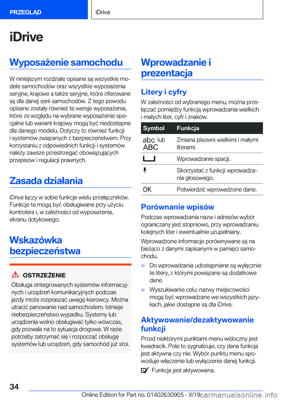 BMW X2 2020  Instrukcja obsługi (in Polish) �i�D�r�i�v�e�W�y�p�o�s�a9�e�n�i�e��s�a�m�o�c�h�o�d�u
�W��n�i�n�i�e�j�s�z�y�m��r�o�z�d�z�i�a�l�e��o�p�i�s�a�n�e��s�
