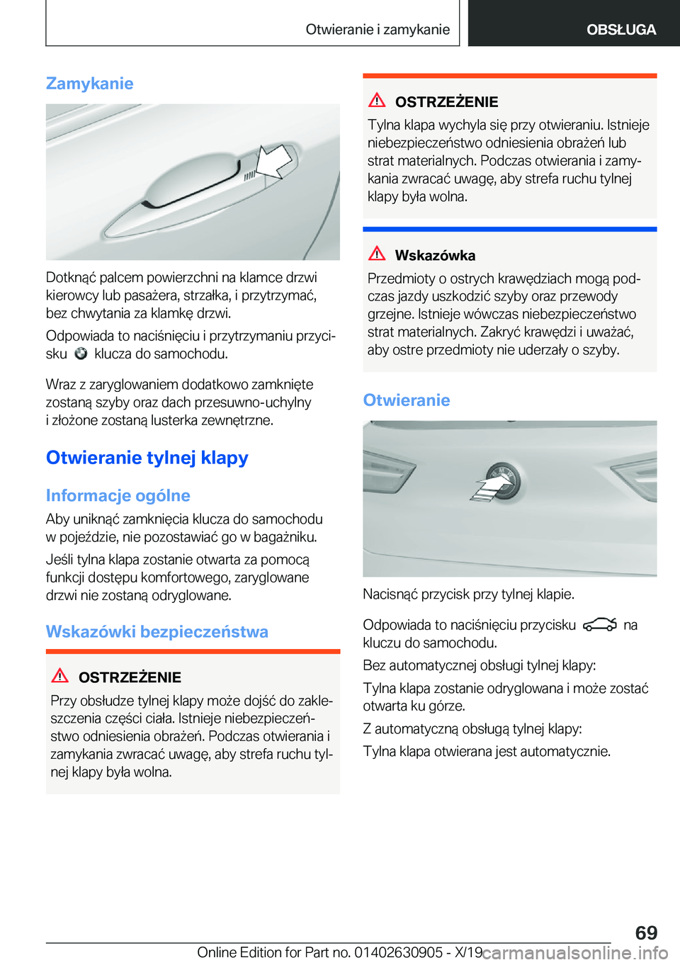 BMW X2 2020  Instrukcja obsługi (in Polish) �Z�a�m�y�k�a�n�i�e
�D�o�t�k�n�
