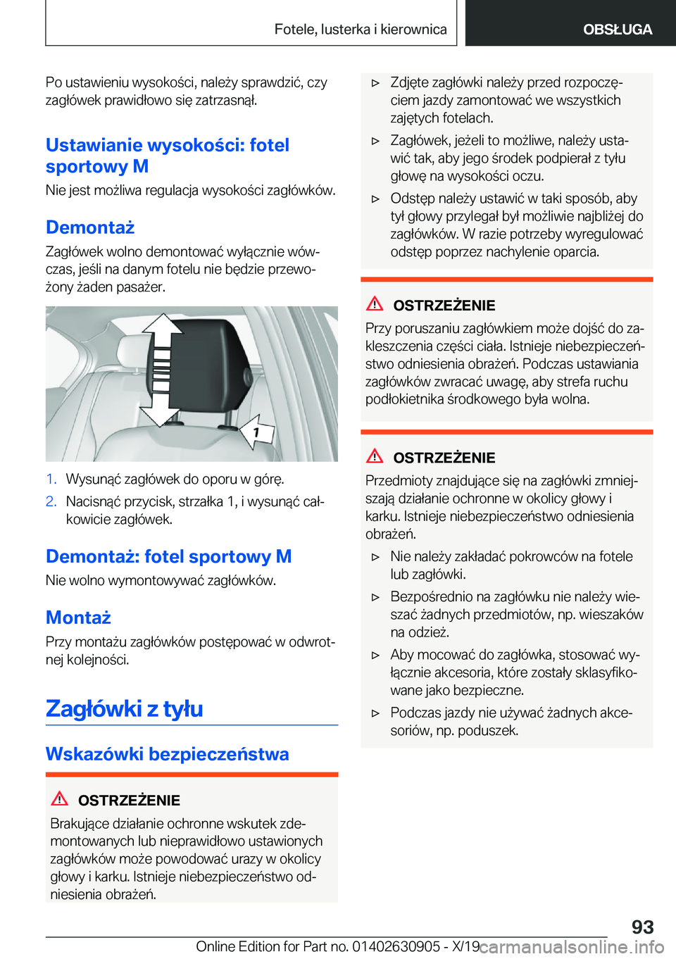 BMW X2 2020  Instrukcja obsługi (in Polish) �P�o��u�s�t�a�w�i�e�n�i�u��w�y�s�o�k�o�c�i�,��n�a�l�e9�y��s�p�r�a�w�d�z�i�