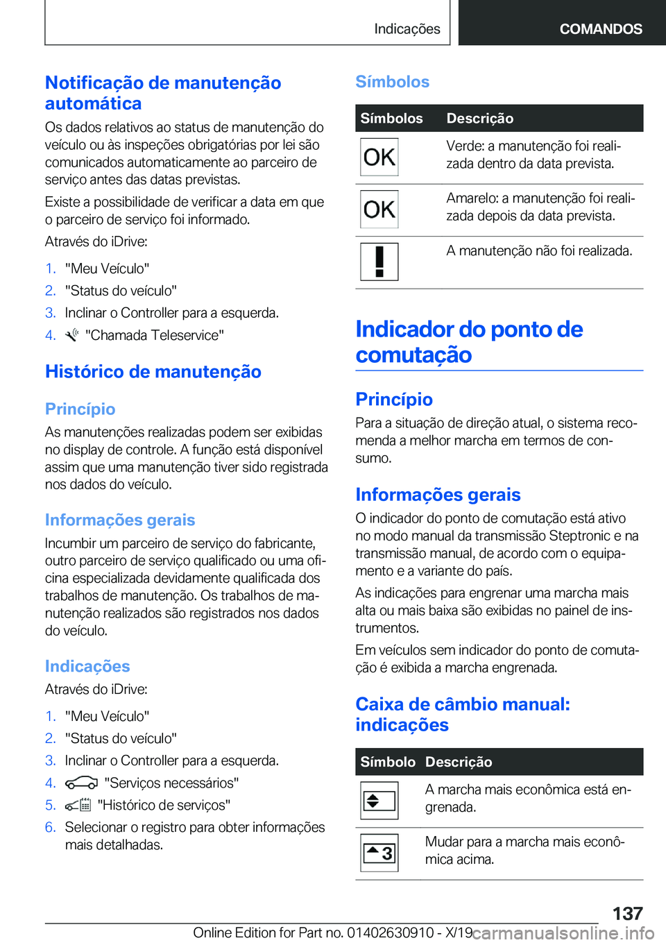 BMW X2 2020  Manual do condutor (in Portuguese) �N�o�t�i�f�i�c�a�