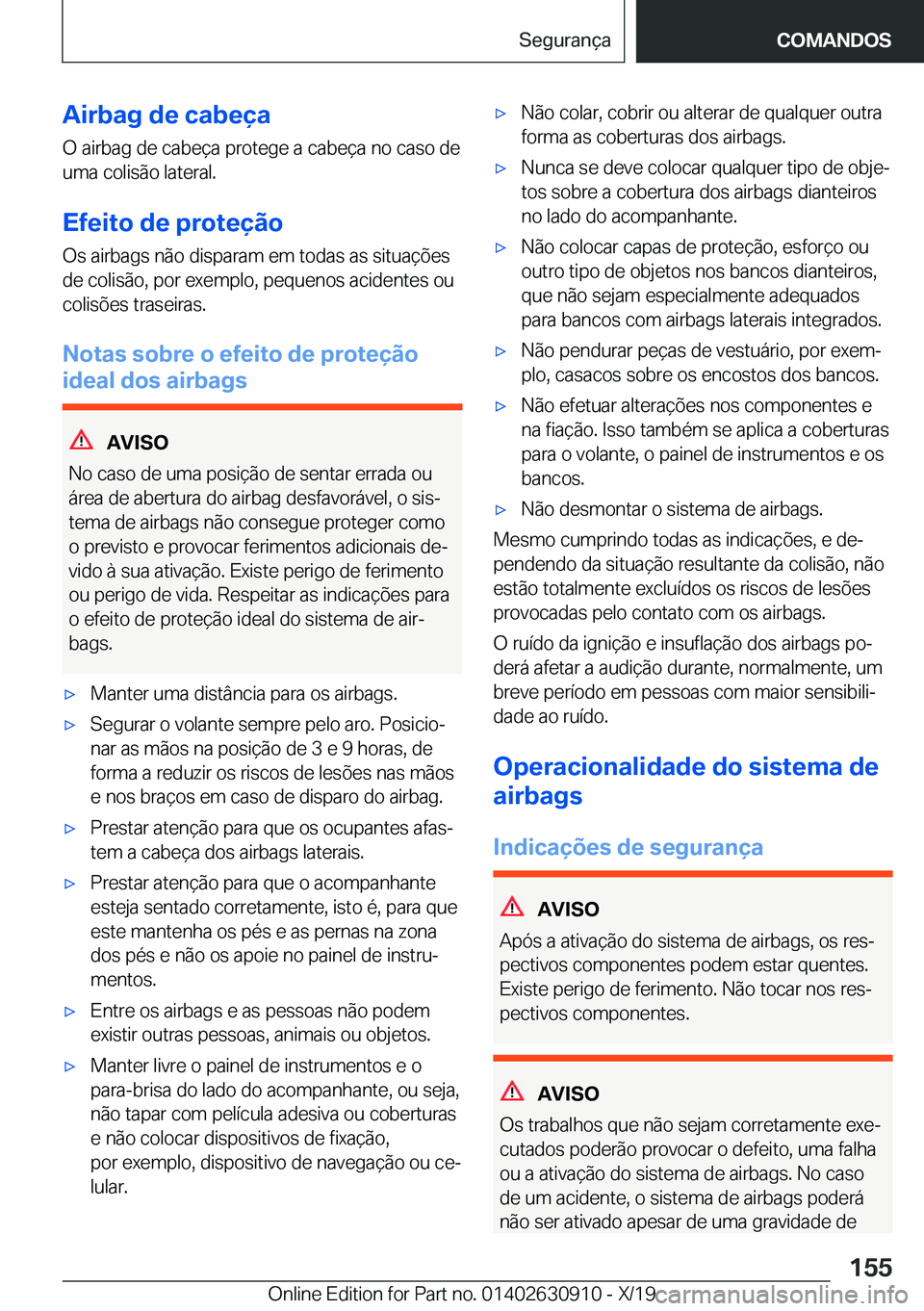 BMW X2 2020  Manual do condutor (in Portuguese) �A�i�r�b�a�g��d�e��c�a�b�e�