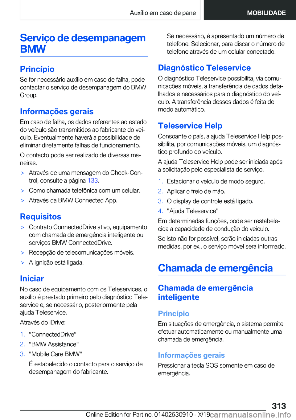 BMW X2 2020  Manual do condutor (in Portuguese) �S�e�r�v�i�