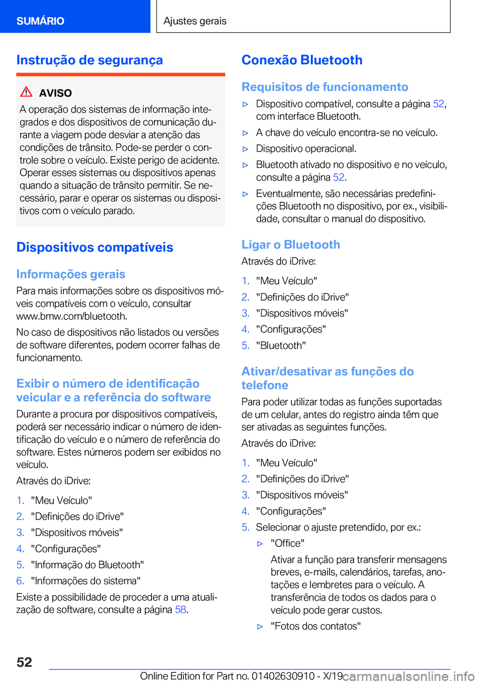 BMW X2 2020  Manual do condutor (in Portuguese) �I�n�s�t�r�u�