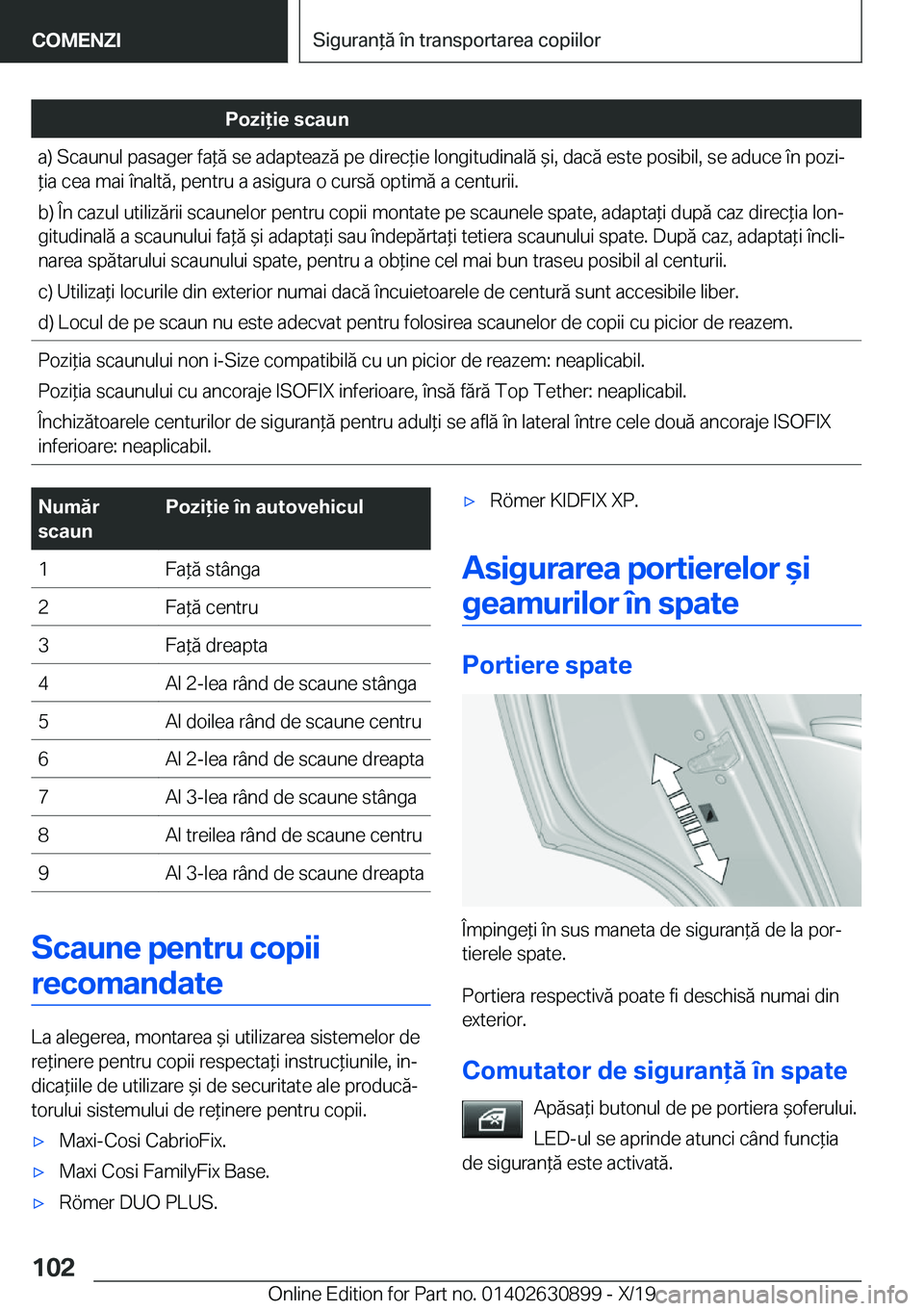 BMW X2 2020  Ghiduri De Utilizare (in Romanian) �P�o�z�i�i�e��s�c�a�u�n�a�)��S�c�a�u�n�u�l��p�a�s�a�g�e�r��f�a*�