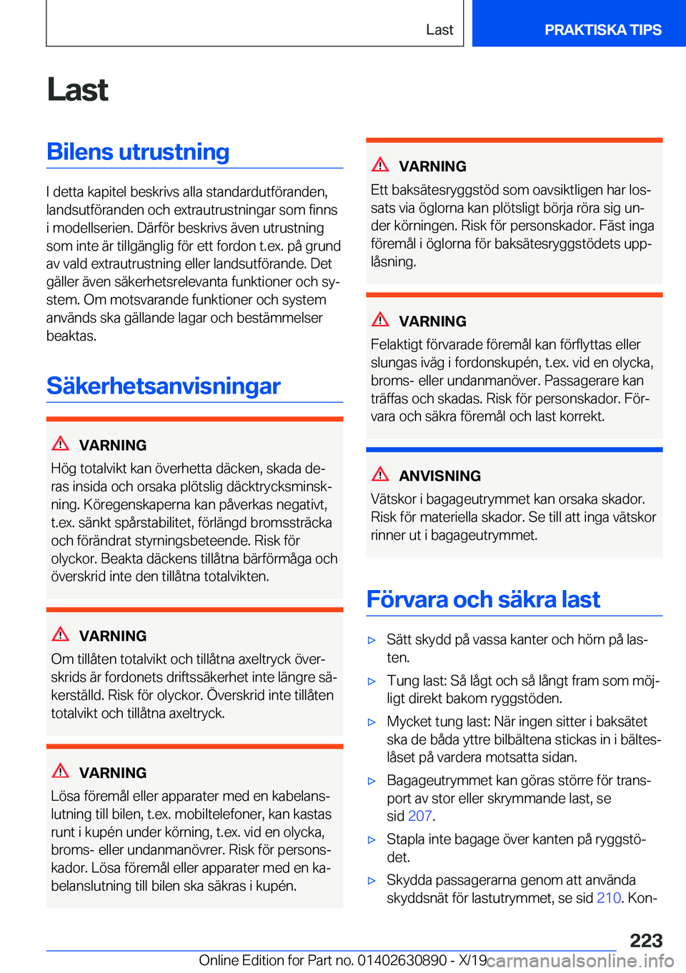 BMW X2 2020  InstruktionsbÖcker (in Swedish) �L�a�s�t�B�i�l�e�n�s��u�t�r�u�s�t�n�i�n�g
�I��d�e�t�t�a��k�a�p�i�t�e�l��b�e�s�k�r�i�v�s��a�l�l�a��s�t�a�n�d�a�r�d�u�t�f�