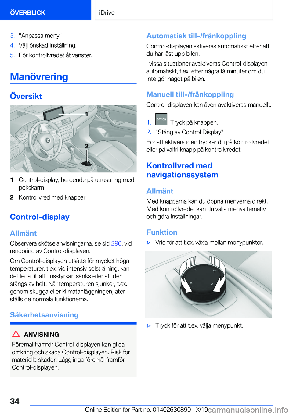 BMW X2 2020  InstruktionsbÖcker (in Swedish) �3�.��A�n�p�a�s�s�a��m�e�n�y��4�.�V�ä�l�j��
