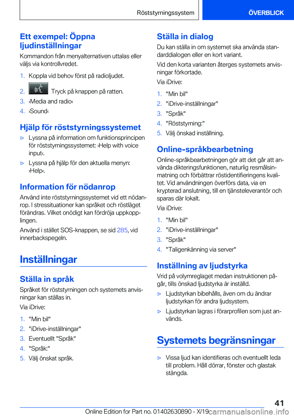 BMW X2 2020  InstruktionsbÖcker (in Swedish) �E�t�t��e�x�e�m�p�e�l�:��