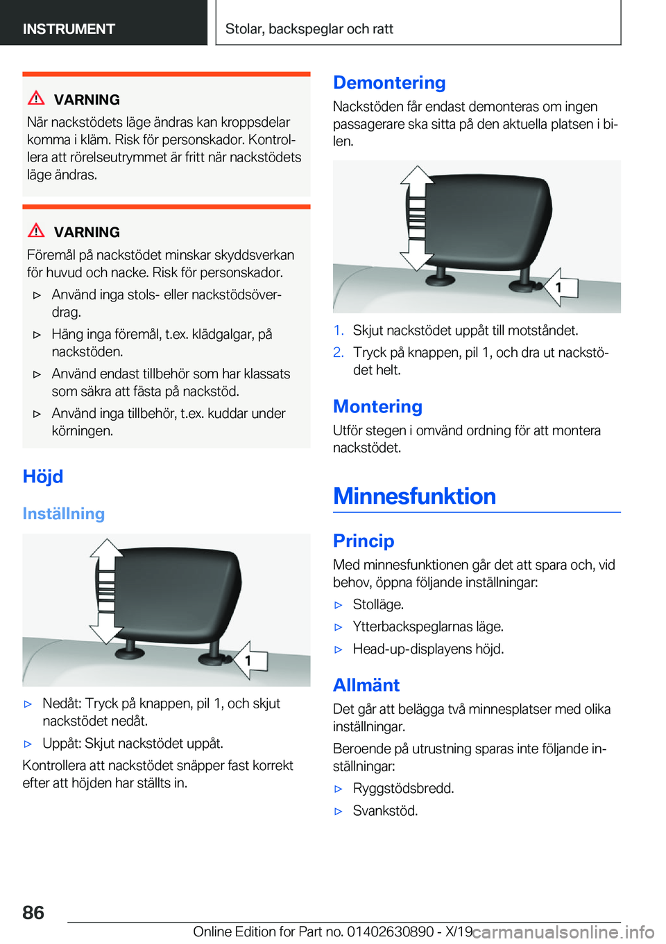 BMW X2 2020  InstruktionsbÖcker (in Swedish) �V�A�R�N�I�N�G
�N�ä�r��n�a�c�k�s�t�