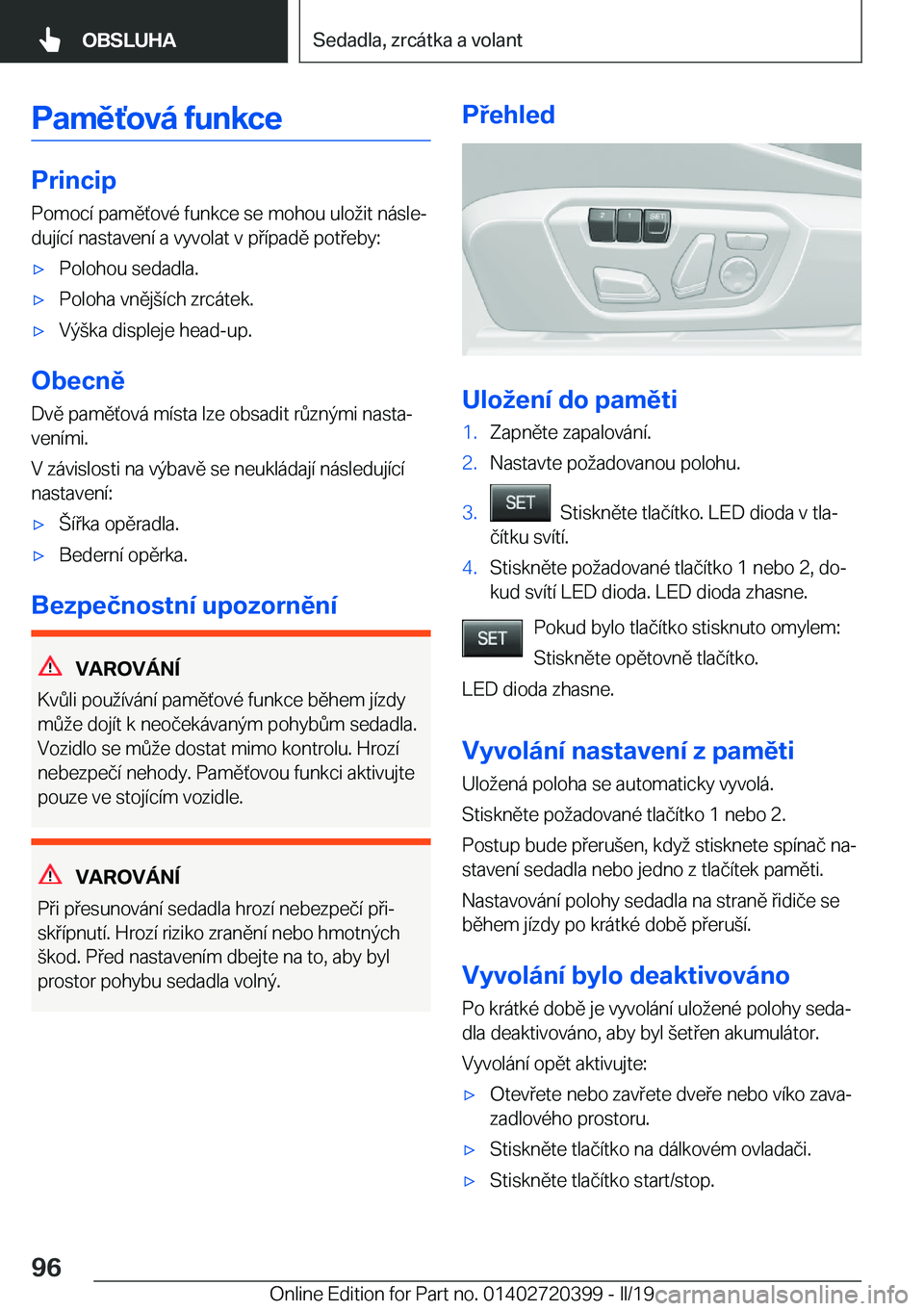BMW X2 2019  Návod na použití (in Czech) �P�a�m�ě,�o�v�
