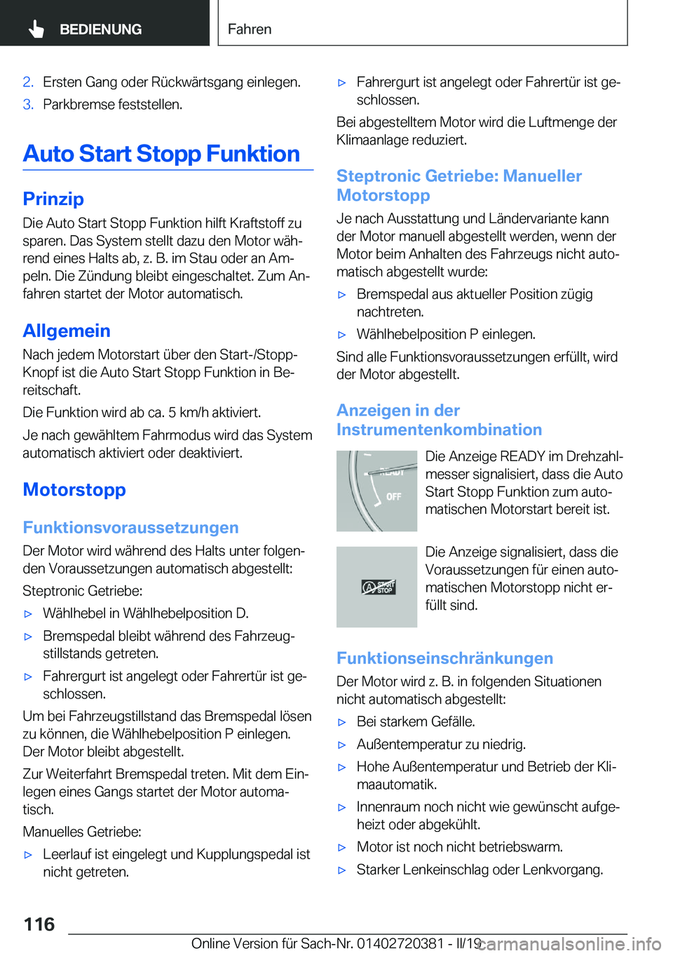 BMW X2 2019  Betriebsanleitungen (in German) �2�.�E�r�s�t�e�n��G�a�n�g��o�d�e�r��R�