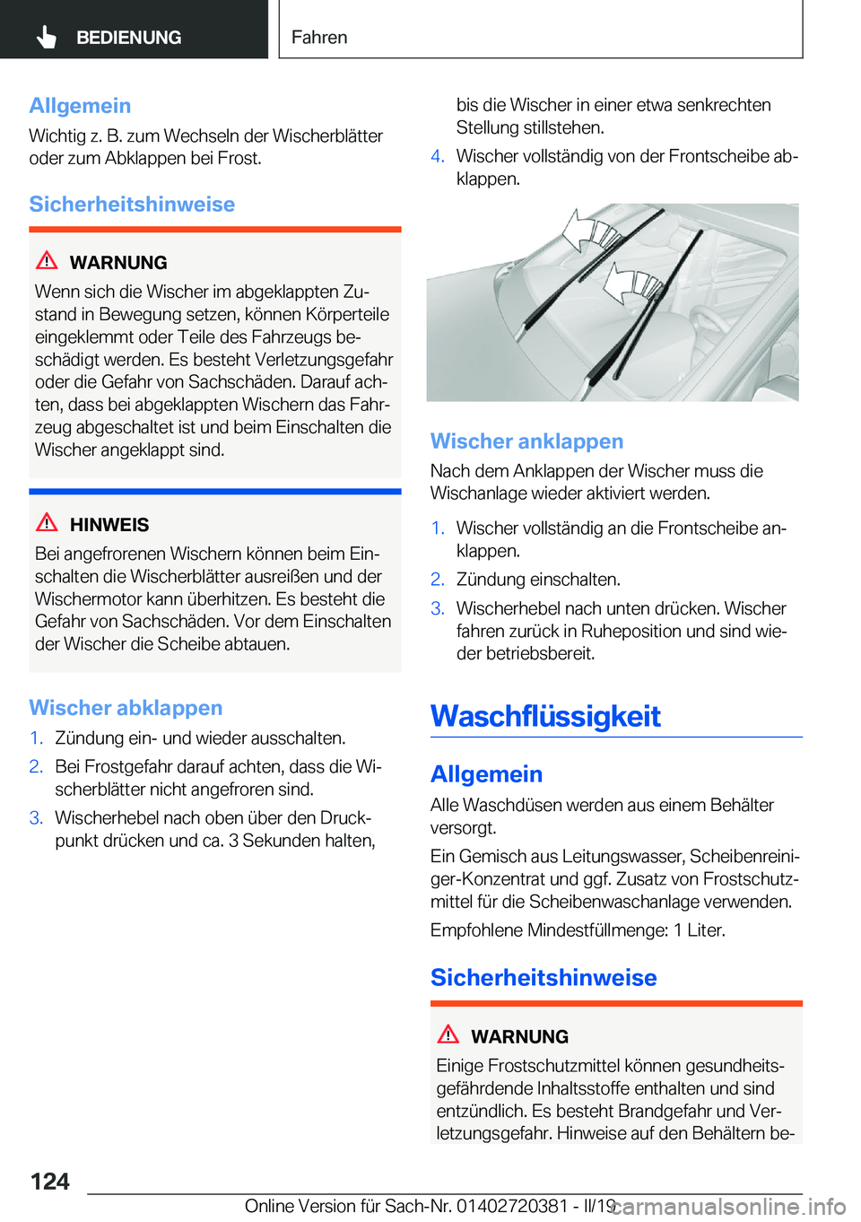 BMW X2 2019  Betriebsanleitungen (in German) �A�l�l�g�e�m�e�i�n�W�i�c�h�t�i�g��z�.��B�.��z�u�m��W�e�c�h�s�e�l�n��d�e�r��W�i�s�c�h�e�r�b�l�