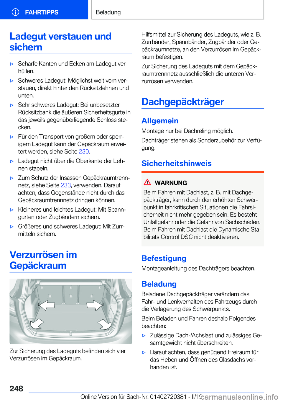 BMW X2 2019  Betriebsanleitungen (in German) �L�a�d�e�g�u�t��v�e�r�s�t�a�u�e�n��u�n�d�s�i�c�h�e�r�nx�S�c�h�a�r�f�e��K�a�n�t�e�n��u�n�d��E�c�k�e�n��a�m��L�a�d�e�g�u�t��v�e�rj
�h�