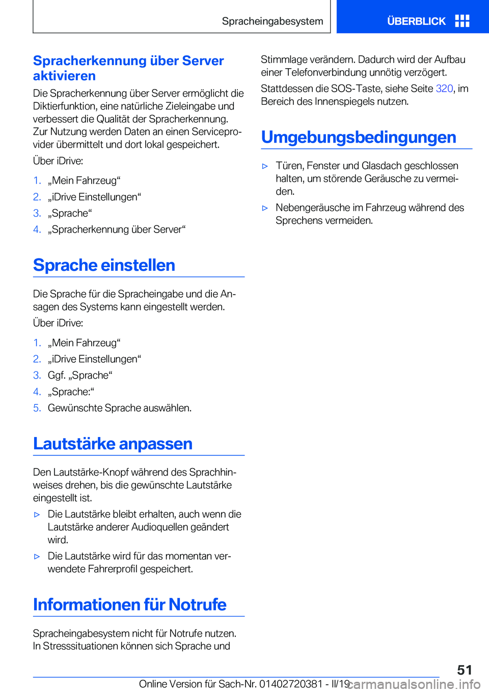BMW X2 2019  Betriebsanleitungen (in German) �S�p�r�a�c�h�e�r�k�e�n�n�u�n�g��