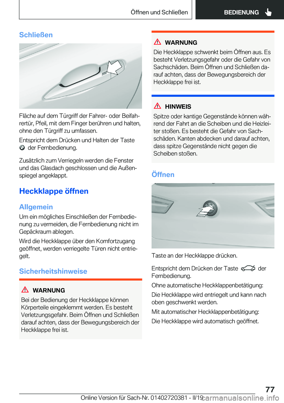BMW X2 2019  Betriebsanleitungen (in German) �S�c�h�l�i�e�