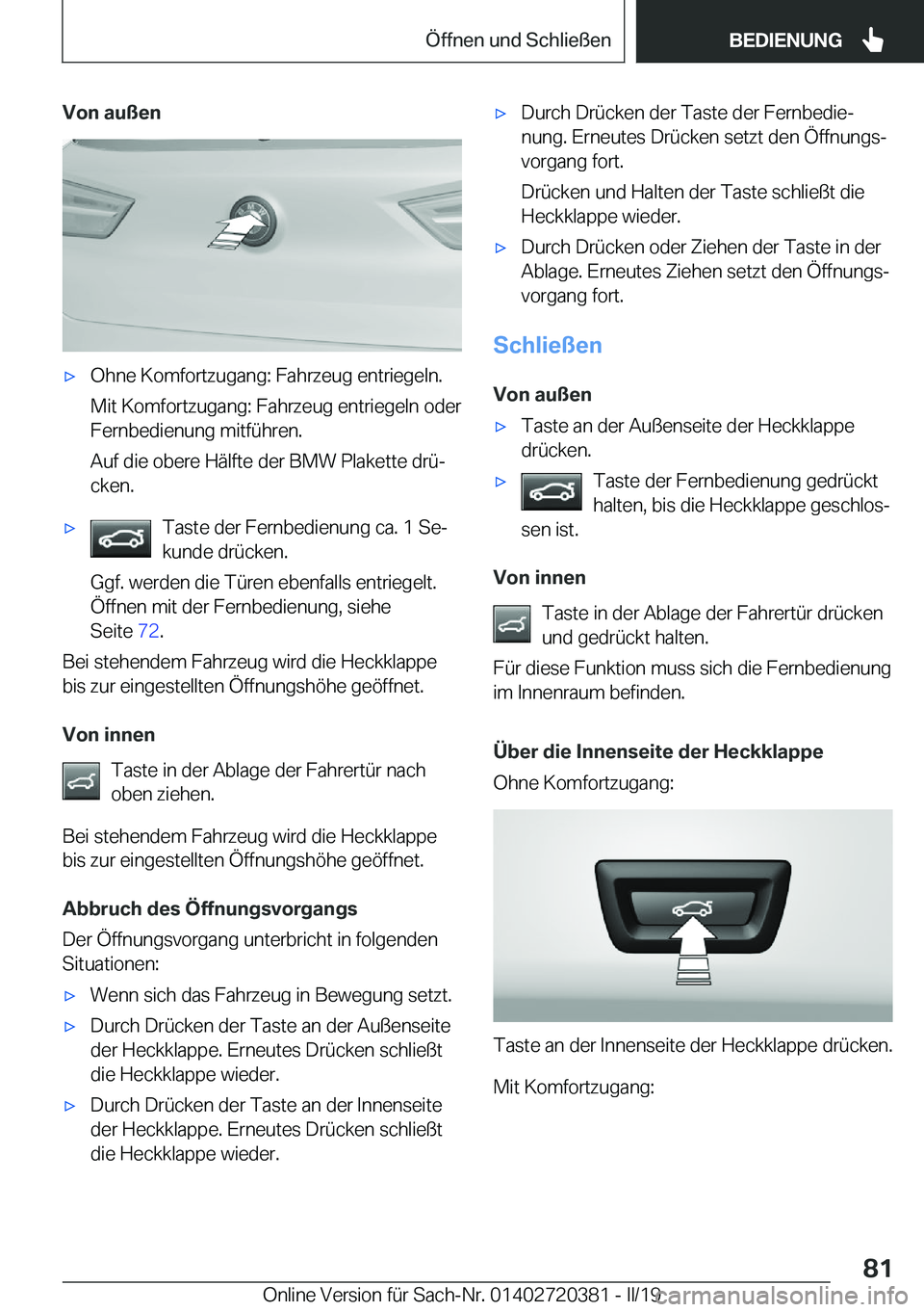 BMW X2 2019  Betriebsanleitungen (in German) �V�o�n��a�u�