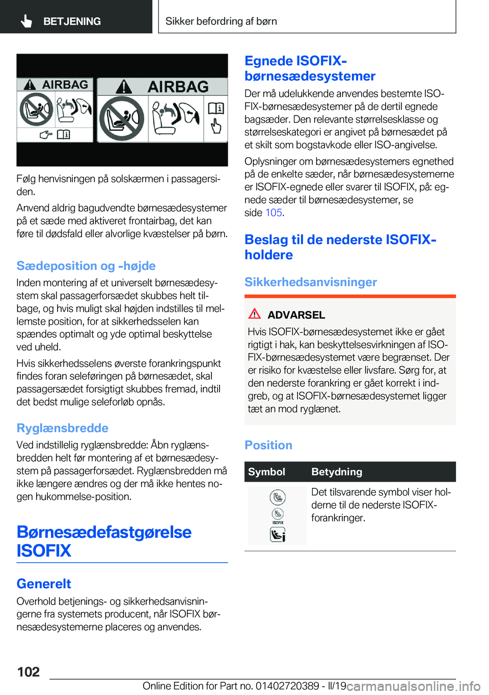 BMW X2 2019  InstruktionsbØger (in Danish) �F�