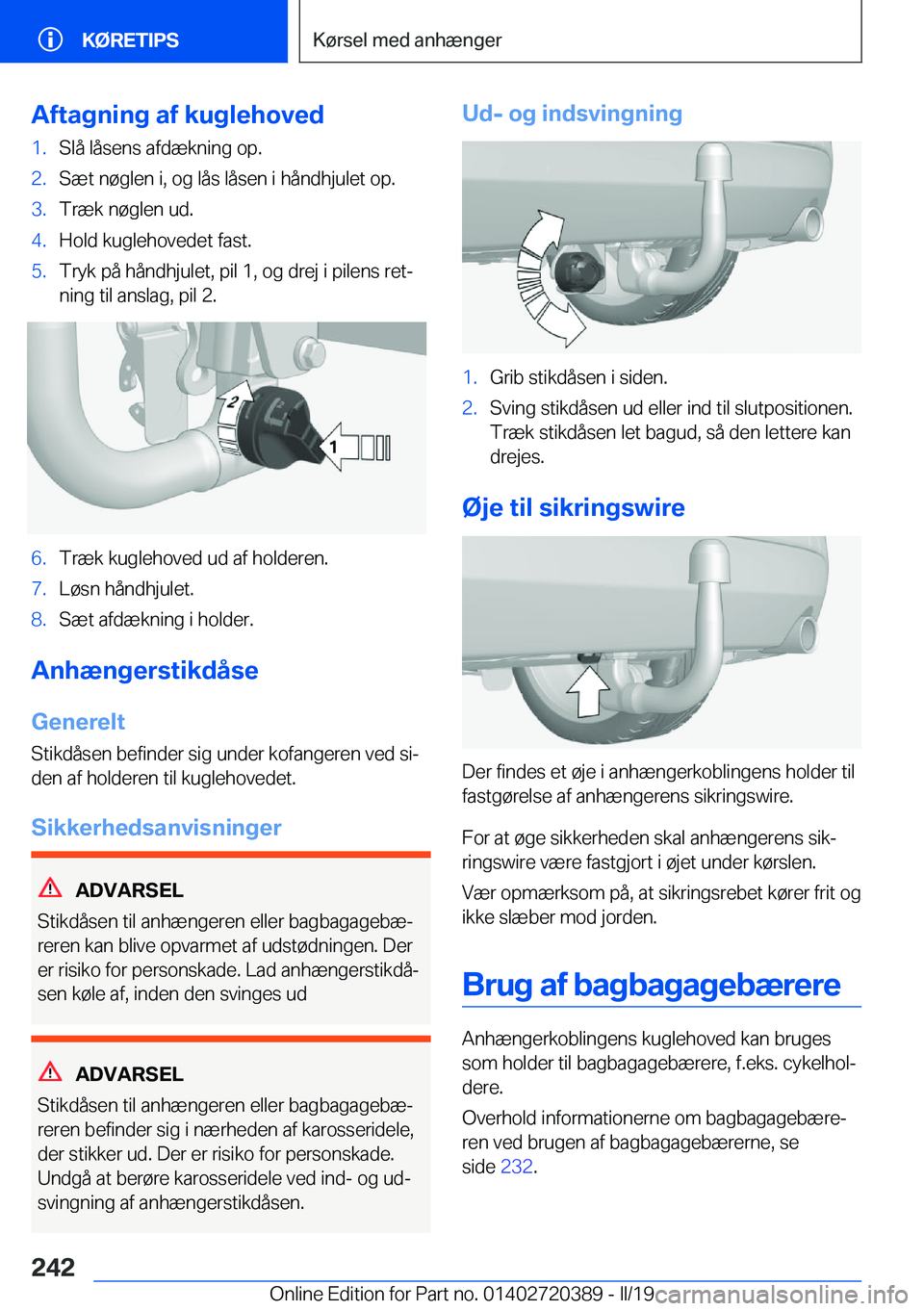BMW X2 2019  InstruktionsbØger (in Danish) �A�f�t�a�g�n�i�n�g��a�f��k�u�g�l�e�h�o�v�e�d�1�.�S�l�å��l�å�s�e�n�s��a�f�d�æ�k�n�i�n�g��o�p�.�2�.�S�æ�t��n�