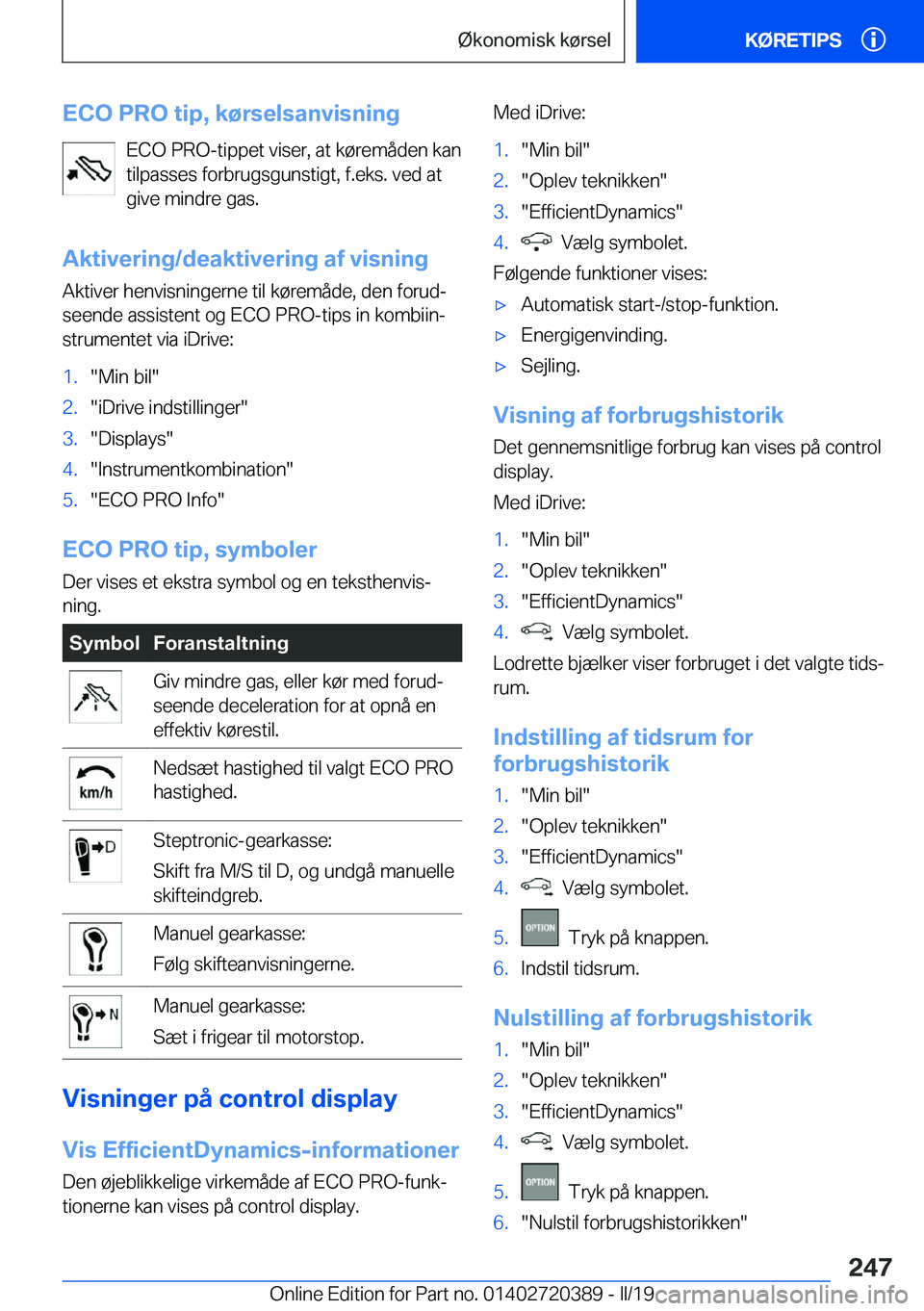 BMW X2 2019  InstruktionsbØger (in Danish) �E�C�O��P�R�O��t�i�p�,��k�