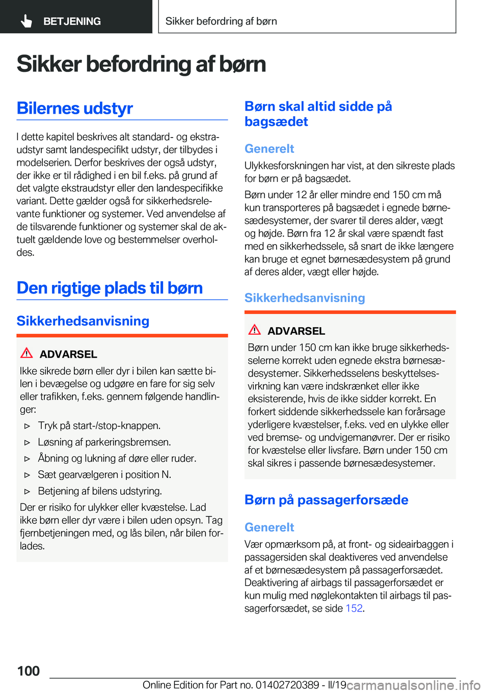 BMW X2 2019  InstruktionsbØger (in Danish) �S�i�k�k�e�r��b�e�f�o�r�d�r�i�n�g��a�f��b�