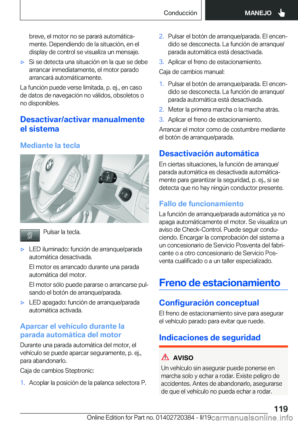 BMW X2 2019  Manuales de Empleo (in Spanish) �b�r�e�v�e�,��e�l��m�o�t�o�r��n�o��s�e��p�a�r�a�r�