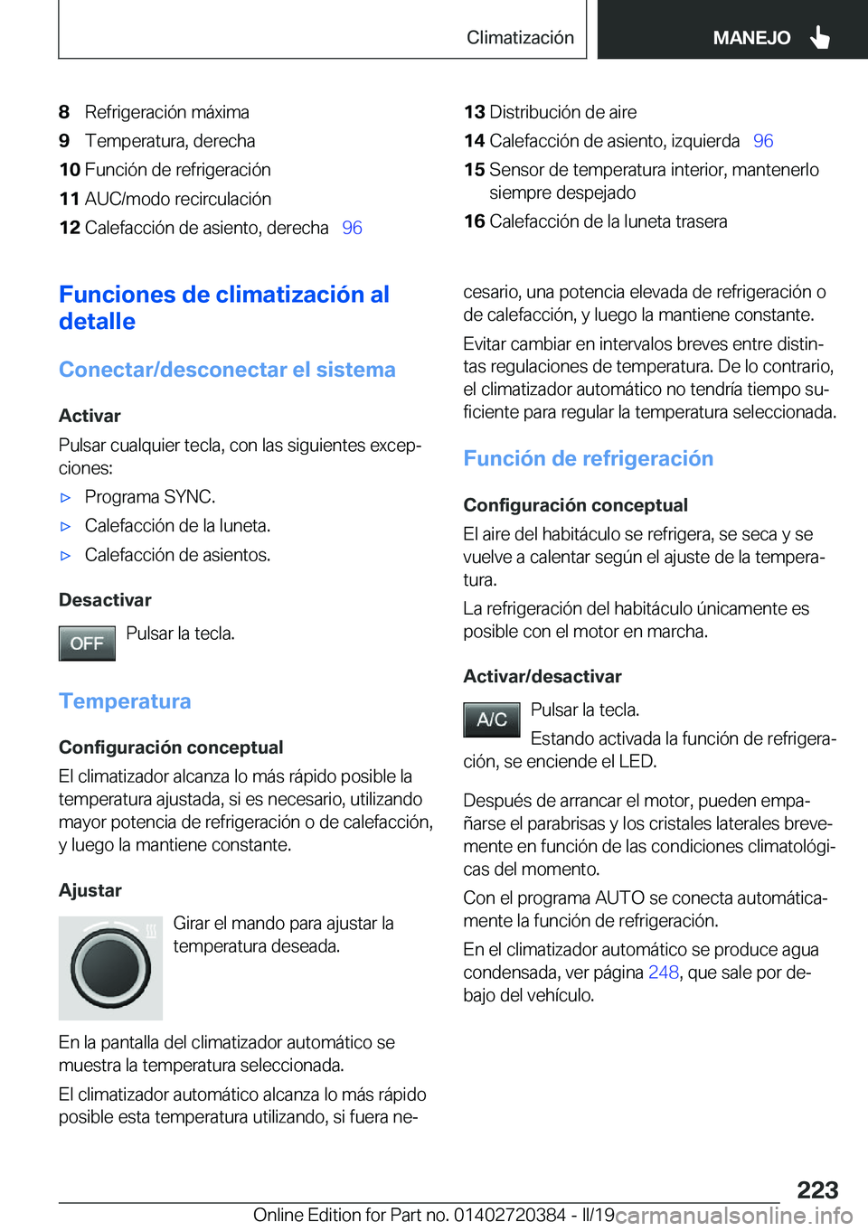 BMW X2 2019  Manuales de Empleo (in Spanish) �8�R�e�f�r�i�g�e�r�a�c�i�