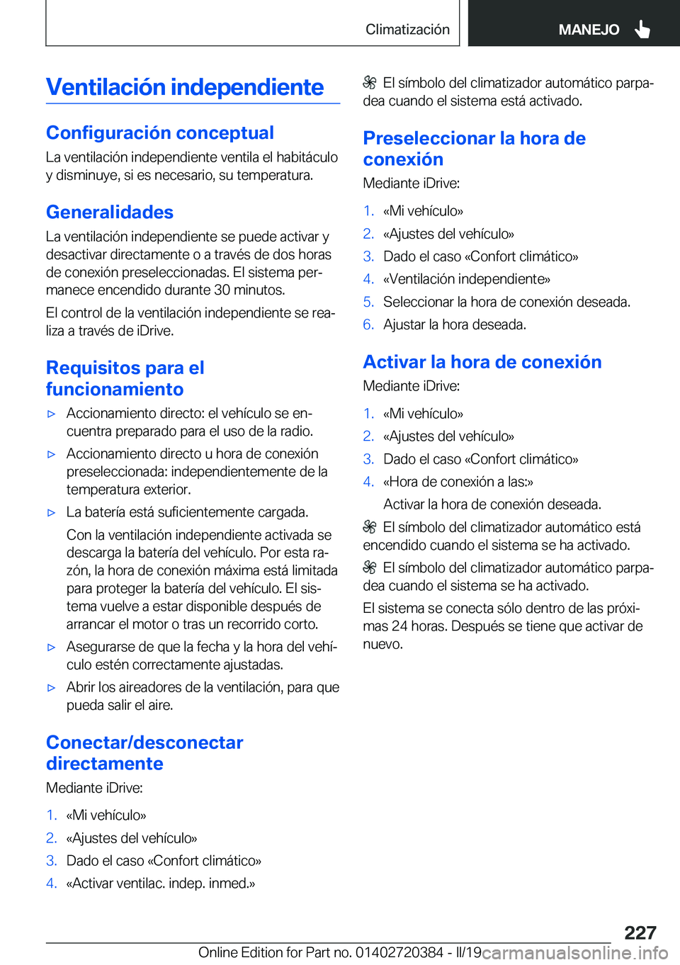 BMW X2 2019  Manuales de Empleo (in Spanish) �V�e�n�t�i�l�a�c�i�