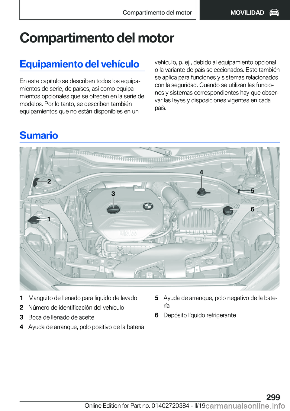 BMW X2 2019  Manuales de Empleo (in Spanish) �C�o�m�p�a�r�t�i�m�e�n�t�o��d�e�l��m�o�t�o�r�E�q�u�i�p�a�m�i�e�n�t�o��d�e�l��v�e�h�