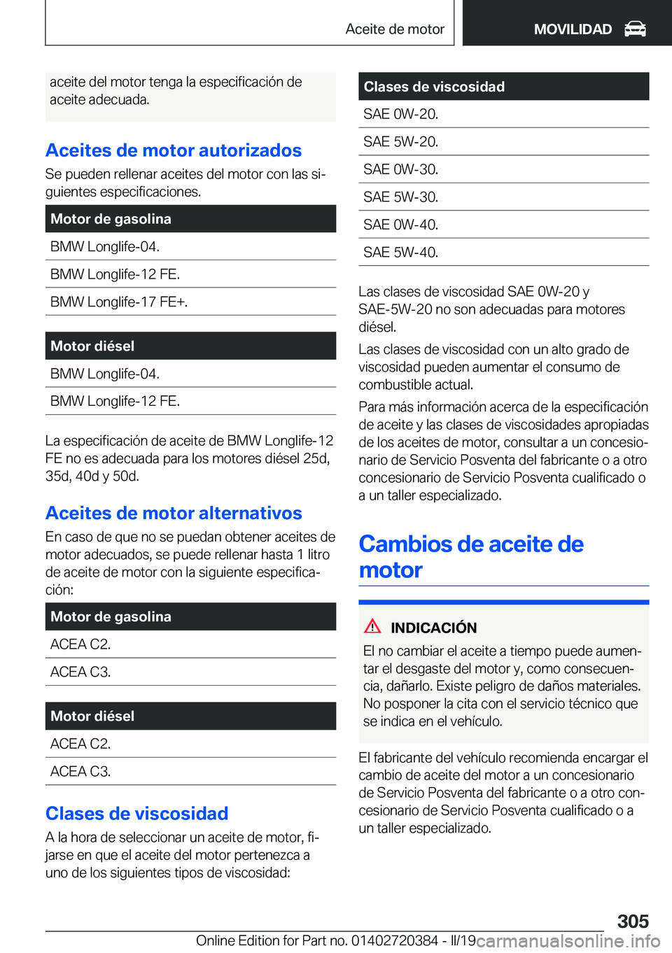 BMW X2 2019  Manuales de Empleo (in Spanish) �a�c�e�i�t�e��d�e�l��m�o�t�o�r��t�e�n�g�a��l�a��e�s�p�e�c�i�f�i�c�a�c�i�