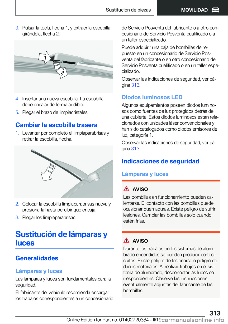 BMW X2 2019  Manuales de Empleo (in Spanish) �3�.�P�u�l�s�a�r��l�a��t�e�c�l�a�,��f�l�e�c�h�a��1�,��y��e�x�t�r�a�e�r��l�a��e�s�c�o�b�i�l�l�a
�g�i�r�