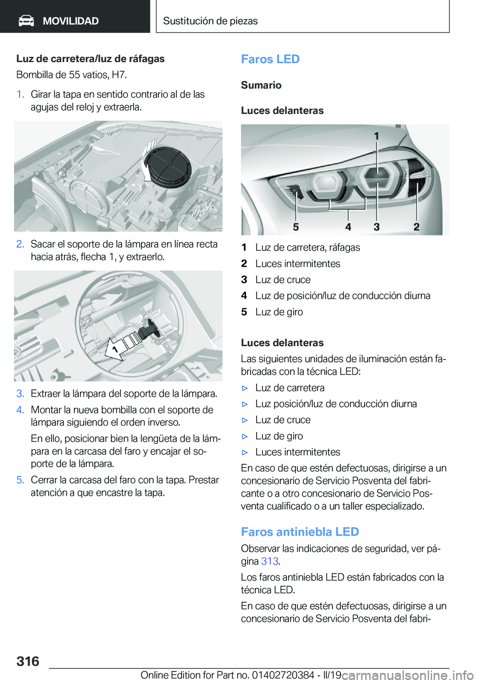BMW X2 2019  Manuales de Empleo (in Spanish) �L�u�z��d�e��c�a�r�r�e�t�e�r�a�/�l�u�z��d�e��r�