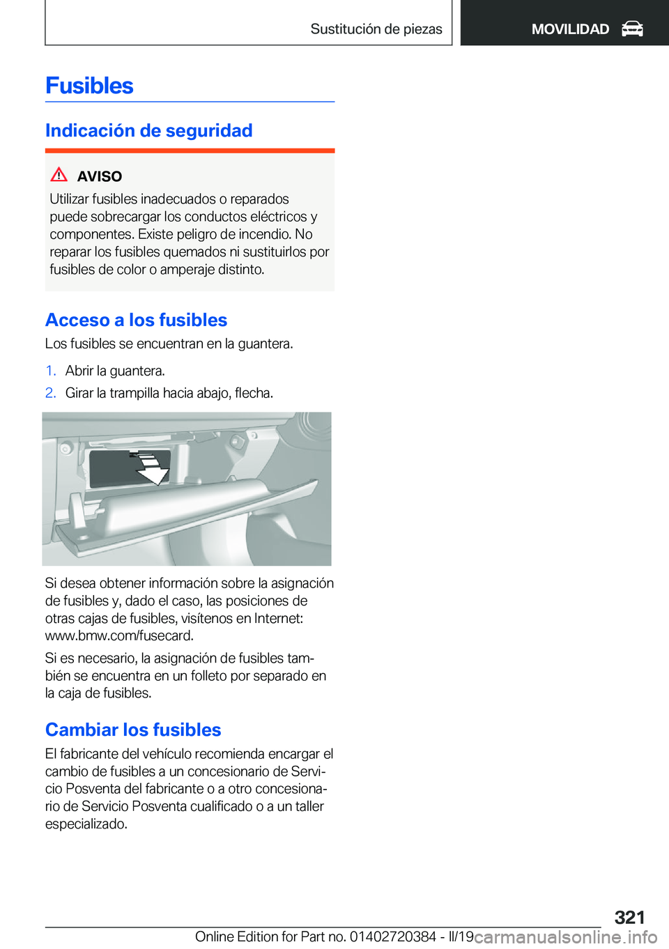 BMW X2 2019  Manuales de Empleo (in Spanish) �F�u�s�i�b�l�e�s
�I�n�d�i�c�a�c�i�