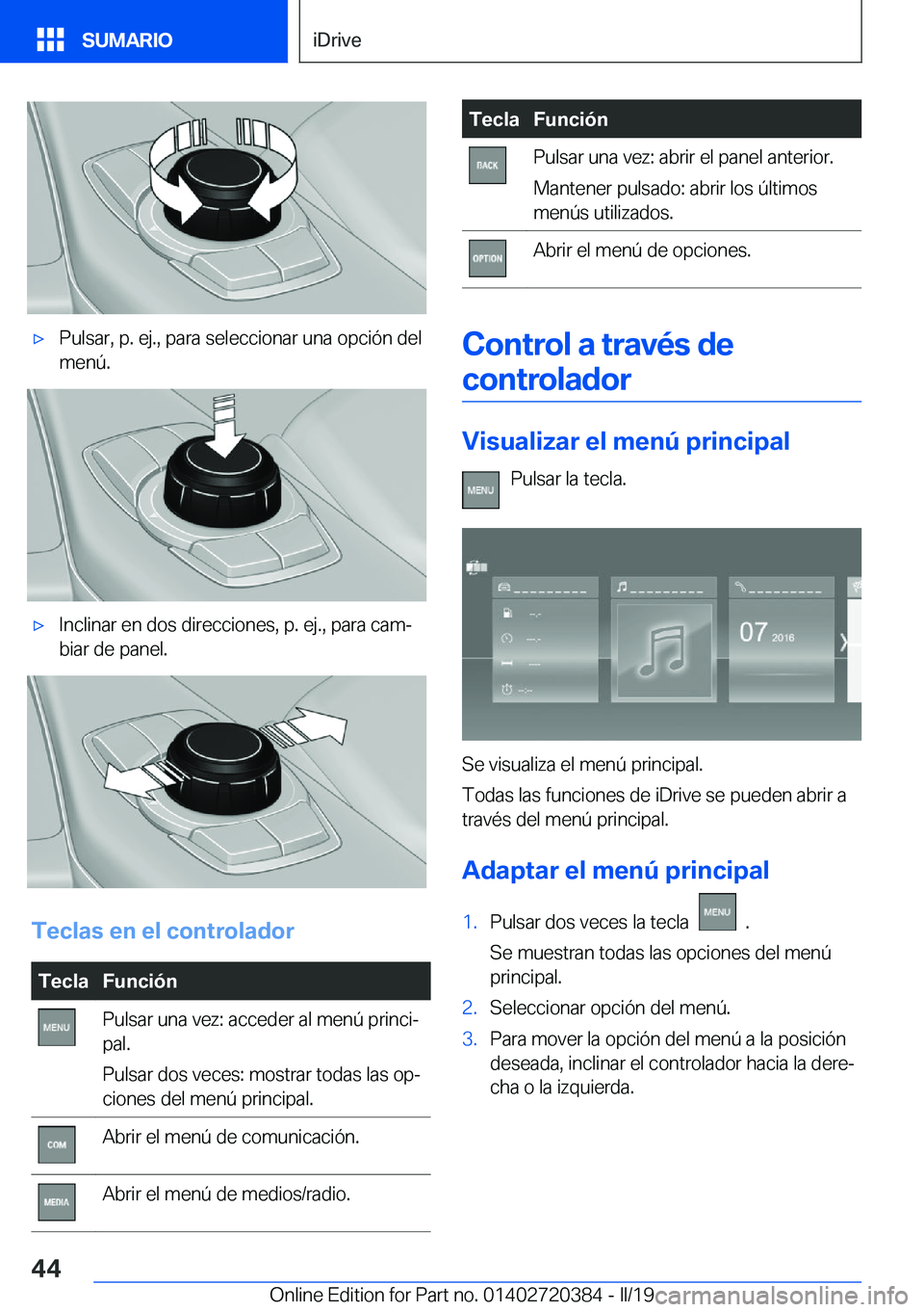 BMW X2 2019  Manuales de Empleo (in Spanish) x�P�u�l�s�a�r�,��p�.��e�j�.�,��p�a�r�a��s�e�l�e�c�c�i�o�n�a�r��u�n�a��o�p�c�i�